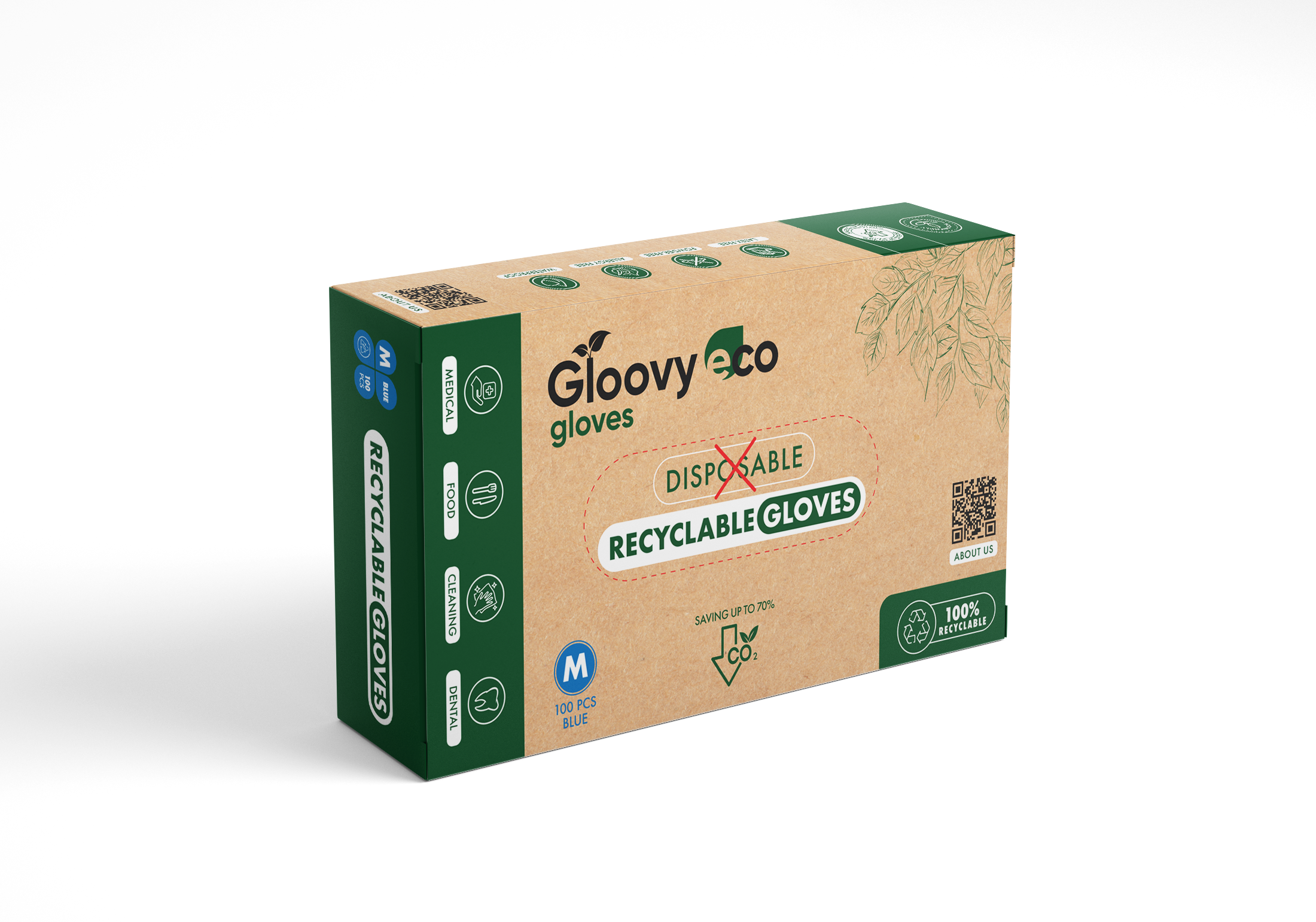 Eco gloovy glove, recyclebare handschoen maat S, 100 stuks